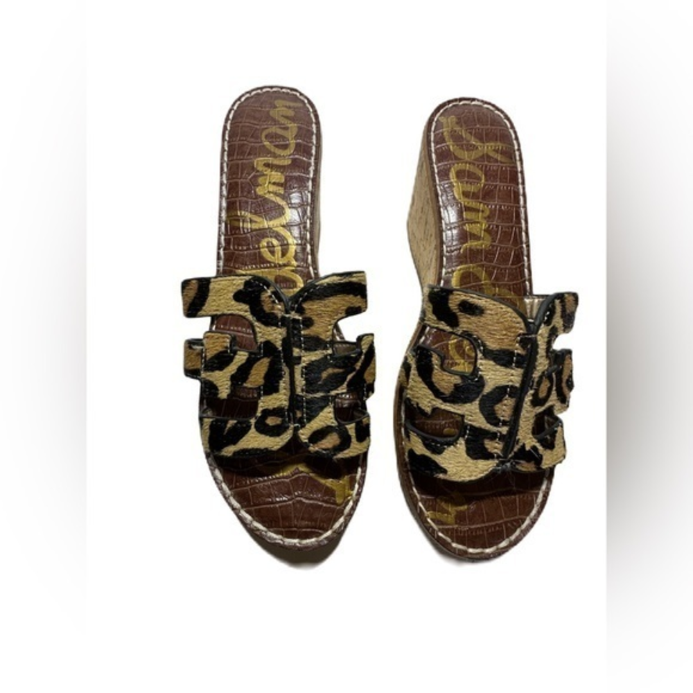 Sam Edelman Regis Leopard Print Cork Platform  Wedge Sandal Size‎ 9.5
